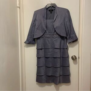 R&M Richards Blue (slate)  Hammered Shimmer 2-Piece Jacket Dress Set Size 16